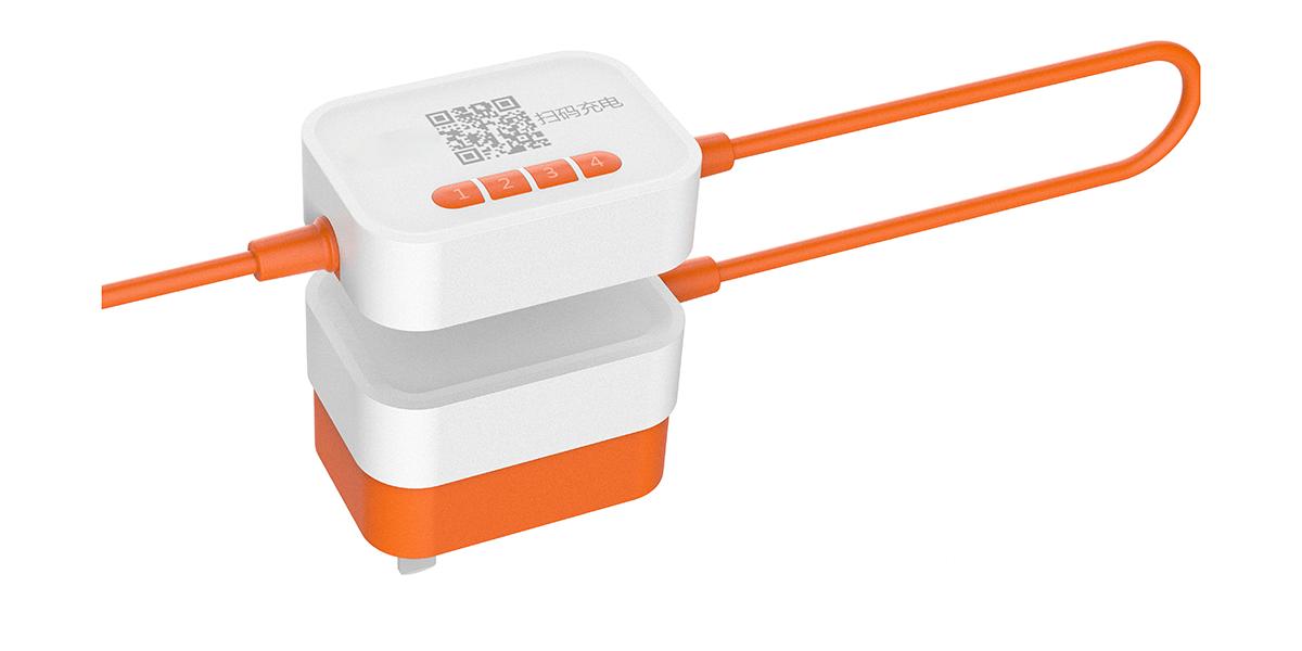 Desktop Shared Charger for Hotels (Keypad Model) Honeycomb Era desktop shared charger for hotels, white body with QR code, 1/2/3/4 unlock keys and orange charging cables